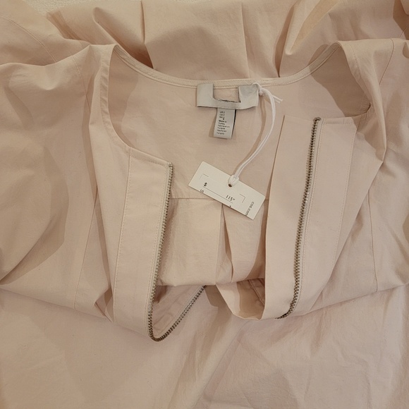 Cos Oversized A-Line Shirt Dress Size 2 Light Beige Cotton Exposed Zip Neck NWT - Picture 8 of 12